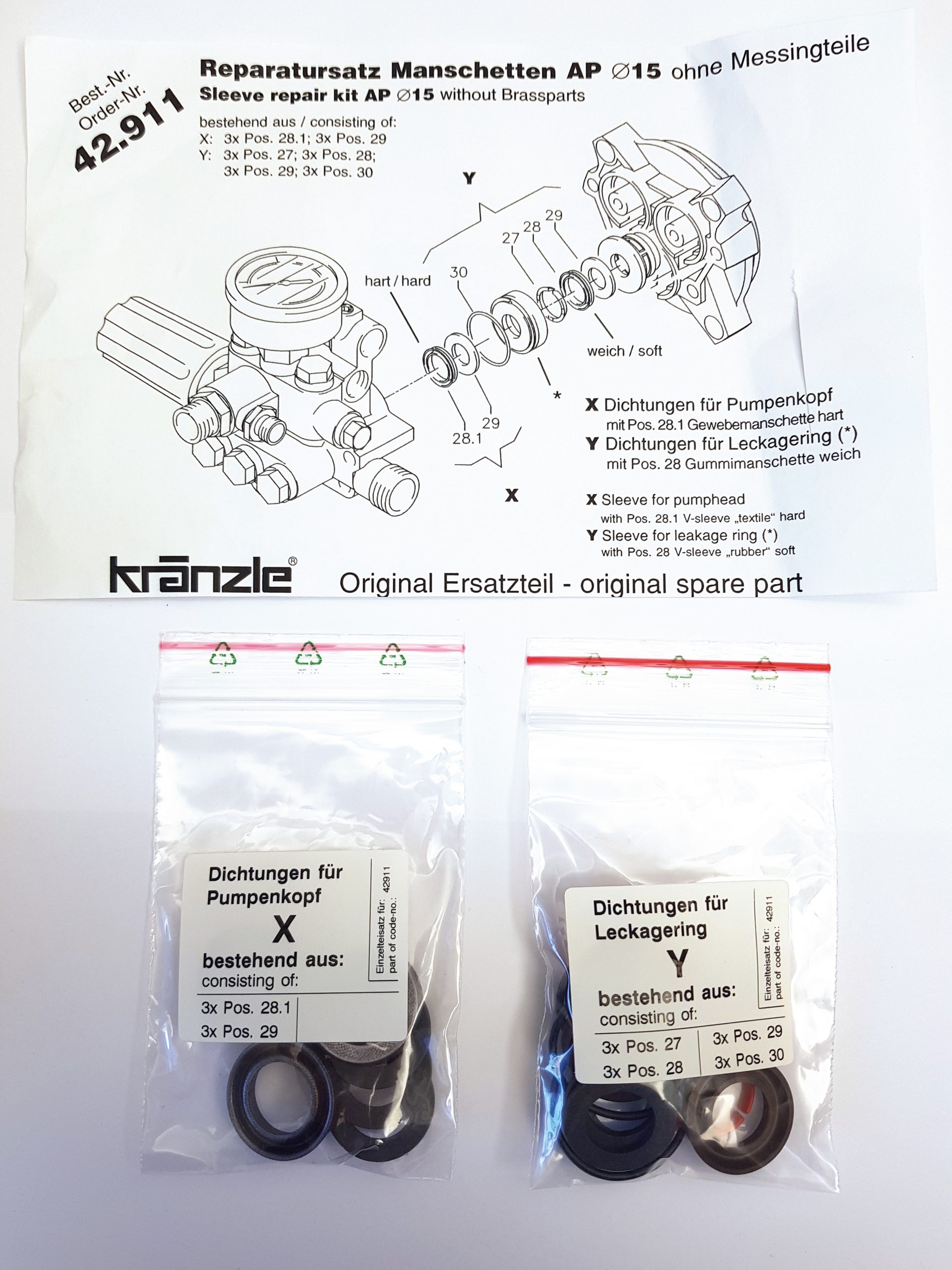 manschettsats 15mm kolv passar petro 10/200